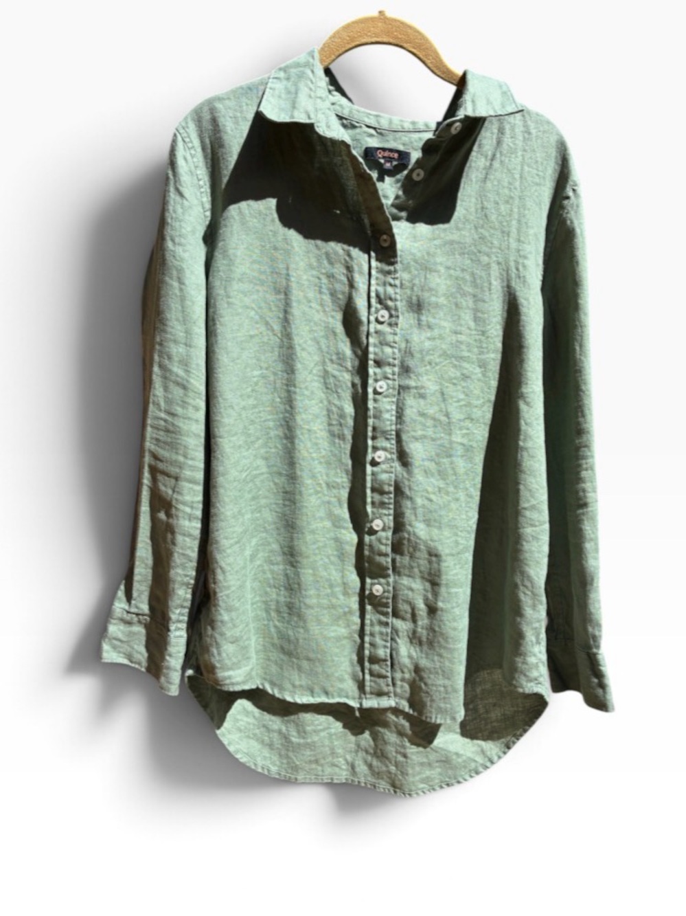 Quince Women's Button-Up Linen Shirt in Green Sz M
